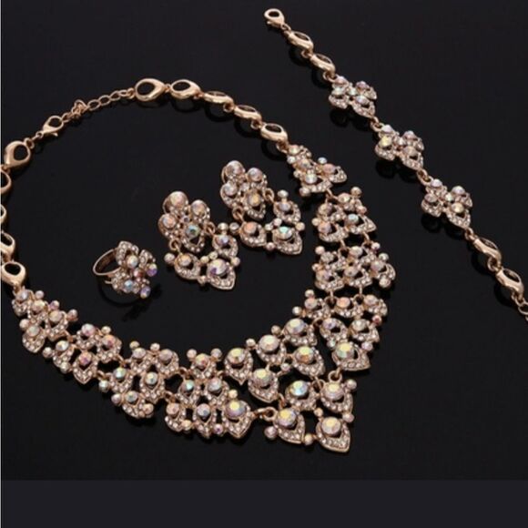 Aurora Borealis crystal jewelry set/ 4 pc - Picture 1 of 8